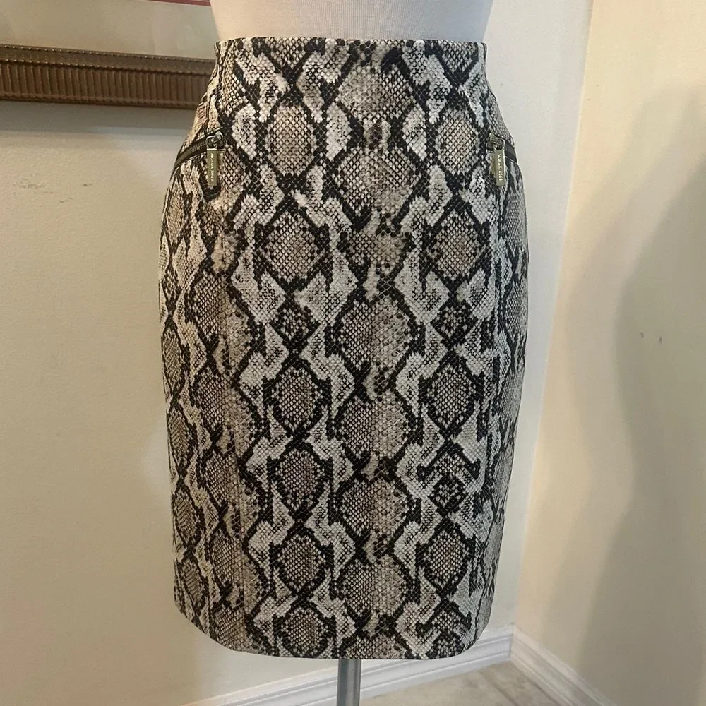 Michael Kors Snake Print Skirt w/ Gold Hip Zippers Size 10P